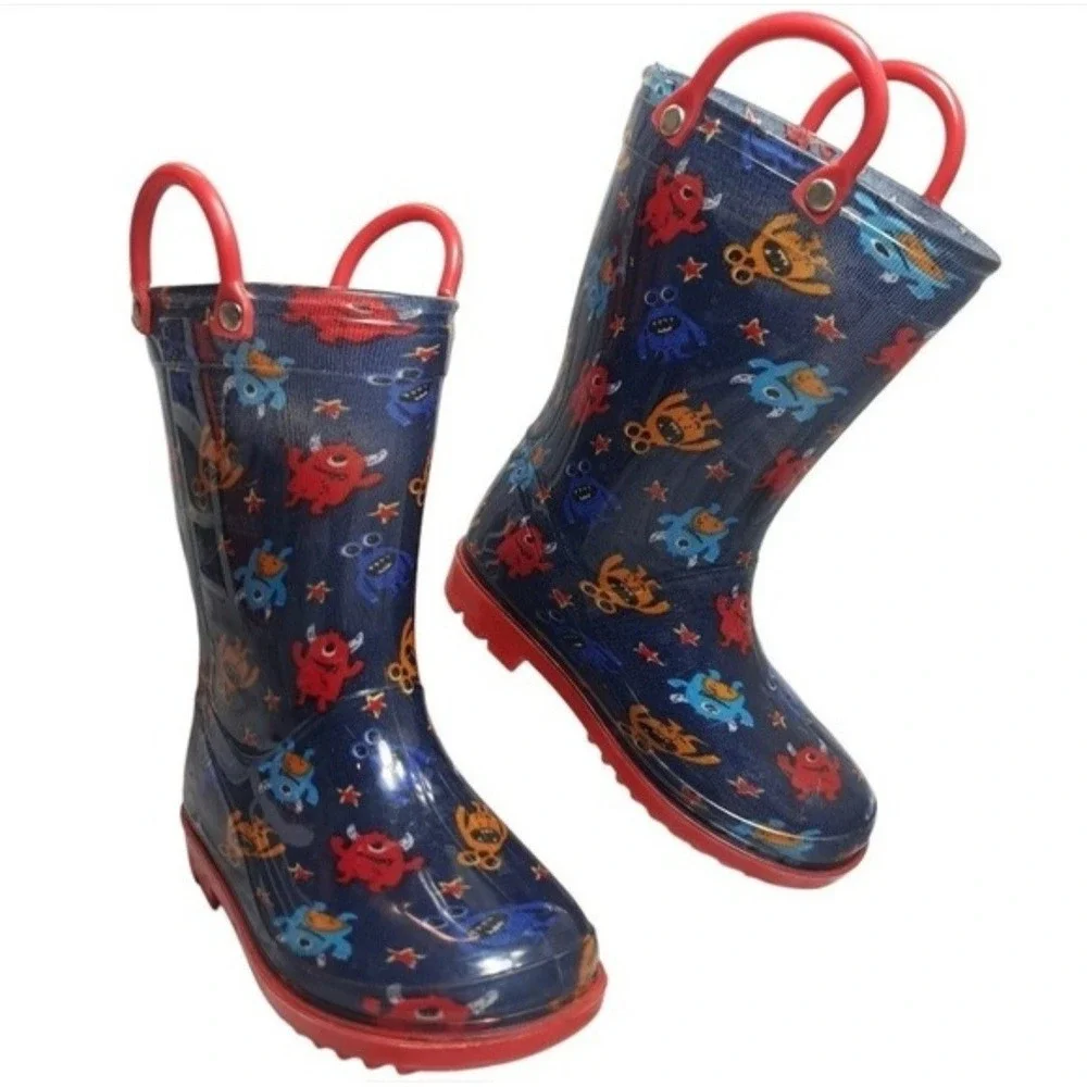 Magellan Outdoors Rain Boots Size 9 Monsters‎ Toddler Boys Navy Blue Waterproof